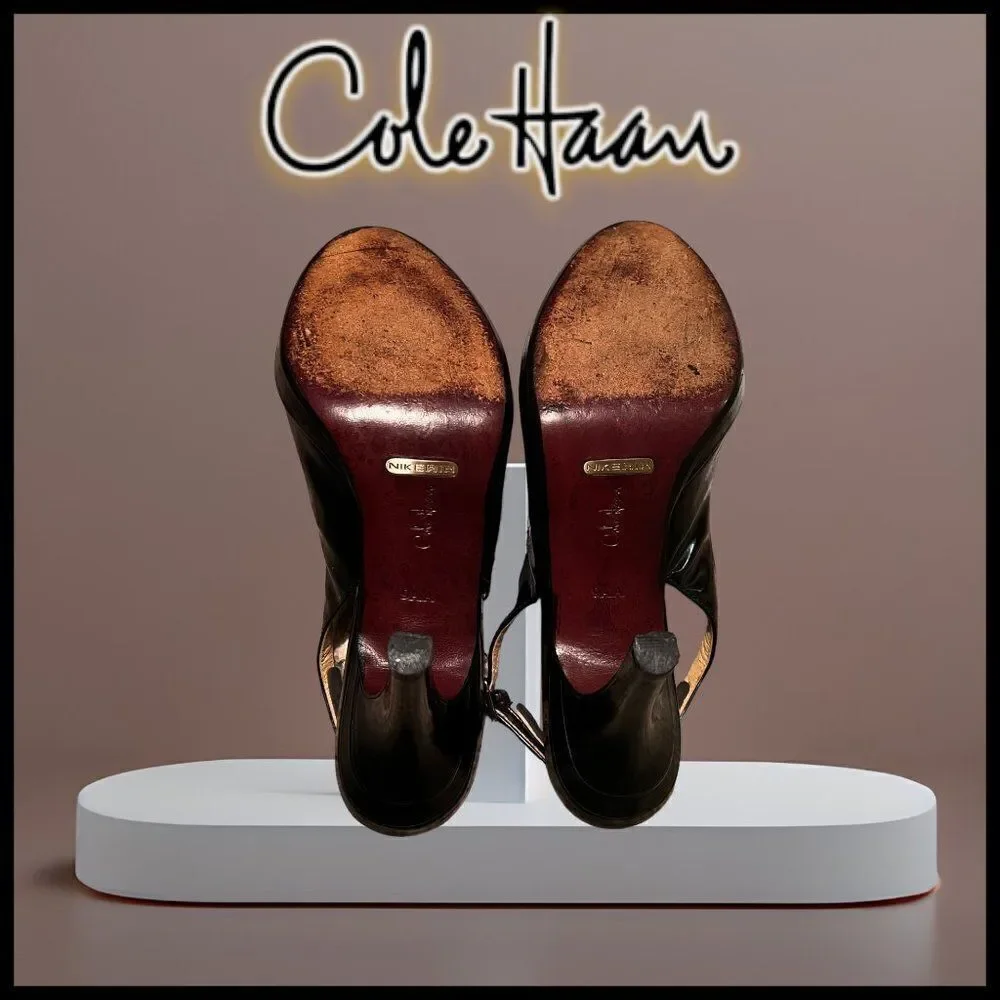 Cole Haan Air Women's Black Patent Leather Peep-Toe Slingback Heels Size 9 AA